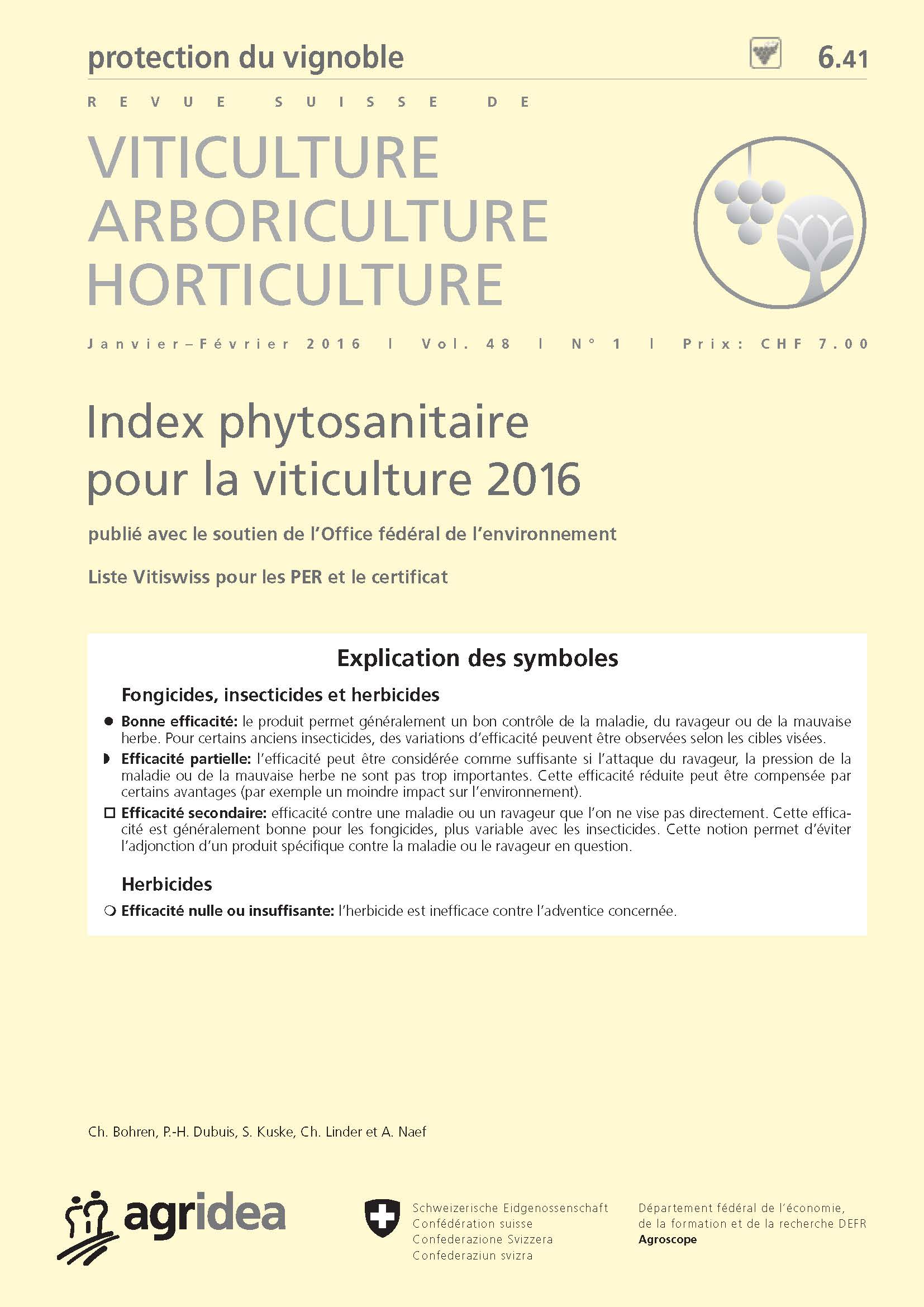 Index phytosanitaire pour la viticulture 2016